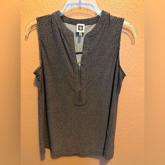 Anne Klein grey and black dotted blouse - Picture 1 of 8